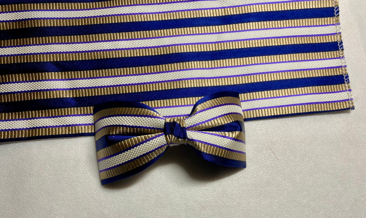 Royal Blue & Gold Striped Bow Tie and Pocket Square Set